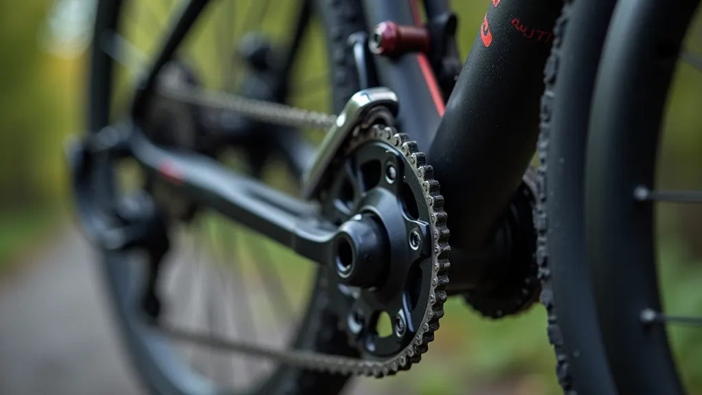 Zbliżenie na system przerzutek rowerowych, kolorem srebrnym i czarnym, pokazujący mechanizm zmiany biegów